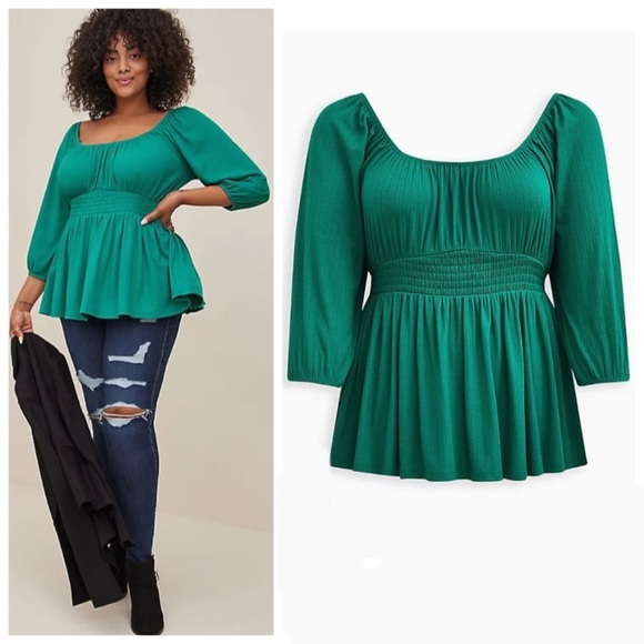 torrid Tops - NWT TORRID Textured Jersey Smocked Waist Top -Green
